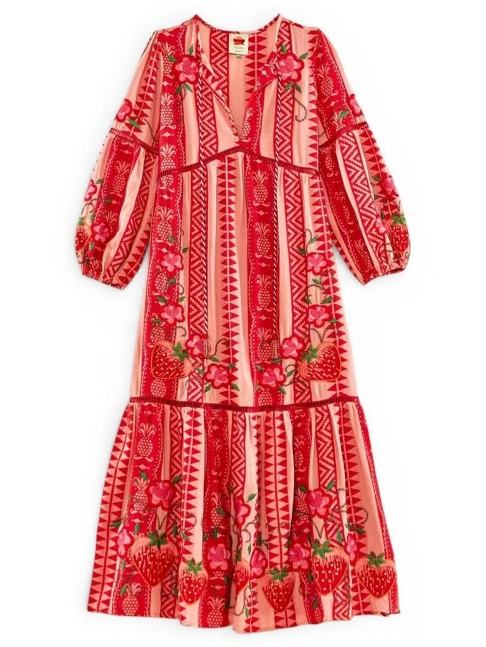 FARM RIO Embroidered Jacquard Long Sleeve Tiered Cotton Maxi New Without Tags, S